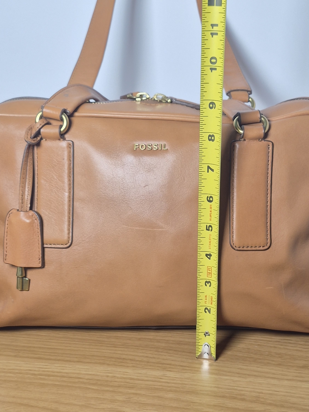 Fossil Maddox Leather Satchel Cognac Brown Shoulder Bag Doctor Bag Handbag - Picture 9 of 14